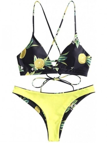 Sets Women's Printed Swimsuits Plain V Neck Top Leaf Brief Two-Piece Bikini Set Beachwear Swimwear - Orange - CG194MM3N0C $12.25