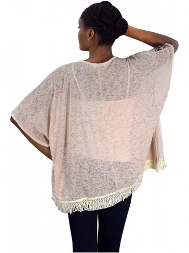 Cover-Ups Womens Boho Tunic Colorful Knit Poncho Cape Soft Striped Beach Cover up - Pink Elephant - C017Z3KC7C6 $10.54