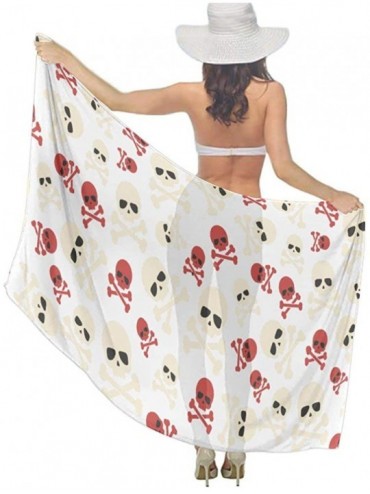 Cover-Ups Women Chiffon Sunscreen Beach Swimsuit Bikini Cover Up Elegant Shawl Wrap - Skulls Crossbones - CT196SR5CXO $43.82