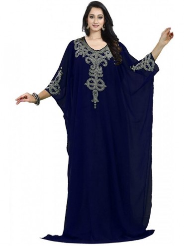 Cover-Ups Women Kaftan Farasha Caftan Kimono Long Maxi Dress Summer Cover up Free Size - Navy - CP18OCXTHW9 $80.59