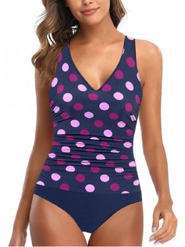 One-Pieces Women's V Neck One Piece Swimsuits Ruched Bathing Suits Tummy Control Beach Swimwear - Purple - CH196E0QSLL $24.71