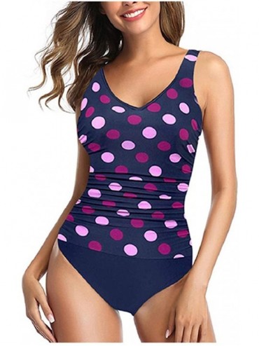 One-Pieces Women's V Neck One Piece Swimsuits Ruched Bathing Suits Tummy Control Beach Swimwear - Purple - CH196E0QSLL $23.49