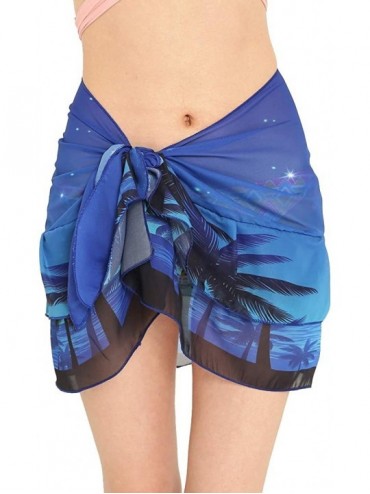 Cover-Ups Women's Beach Cover up Ruffle Sarongs Swim Skirts Bathing Suit Chiffon Shawl Bikini Swimsuit Wrap Skirt Printed Blu...