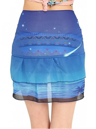 Cover-Ups Women's Beach Cover up Ruffle Sarongs Swim Skirts Bathing Suit Chiffon Shawl Bikini Swimsuit Wrap Skirt Printed Blu...