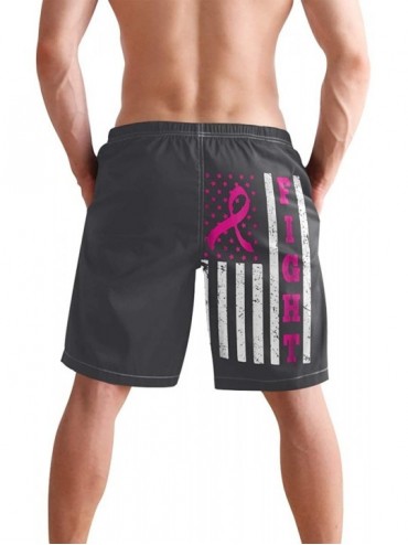 Racing Men's Swim Trunks Waving Transgender Pride Flag Quick Dry Beach Board Shorts with Pockets - Pink Breast Cancer Us Flag...