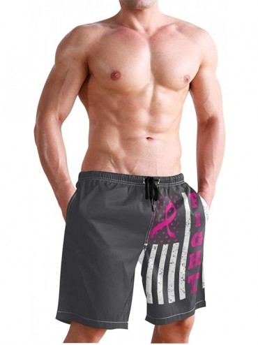 Racing Men's Swim Trunks Waving Transgender Pride Flag Quick Dry Beach Board Shorts with Pockets - Pink Breast Cancer Us Flag...