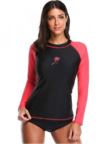 Rash Guards Rash Guard Women Long Sleeve Swim Top UV Sun Protection Swim Shirts - Black-red - CE17YLZOWLN $52.38