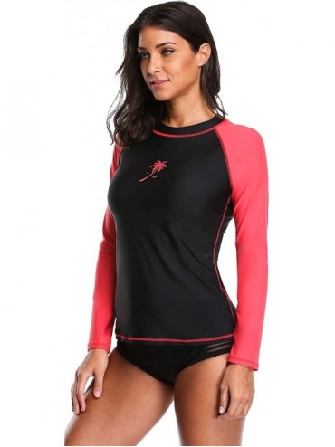 Rash Guards Rash Guard Women Long Sleeve Swim Top UV Sun Protection Swim Shirts - Black-red - CE17YLZOWLN $30.92
