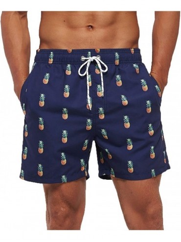 Racing Men's Swim Trunks Quick Dry Athletic Swimwear Shorts with Mesh Lining and Pockets - Navy Pineapple - C319C6R0RRY $43.20