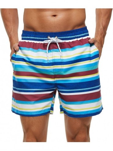 Racing Men's Swim Trunks Quick Dry Shorts with Pockets - Multicolor Stripes2 - CV199S60KOX $37.38