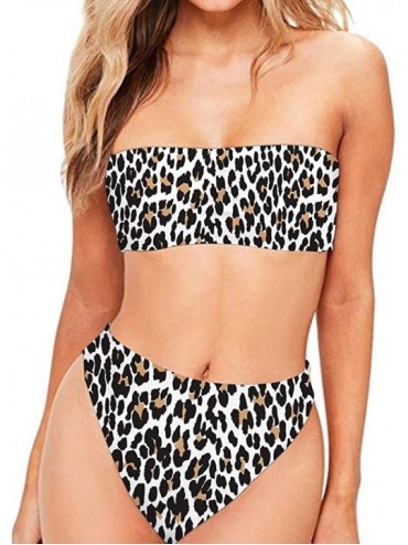 Sets Padding Bandeau Top Swimsuit 2piece Bikini Tankini High Cut Panties Floral Leopard Designs Plus Size - Leopard - CH18QRU...