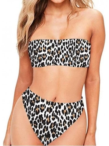Sets Padding Bandeau Top Swimsuit 2piece Bikini Tankini High Cut Panties Floral Leopard Designs Plus Size - Leopard - CH18QRU...