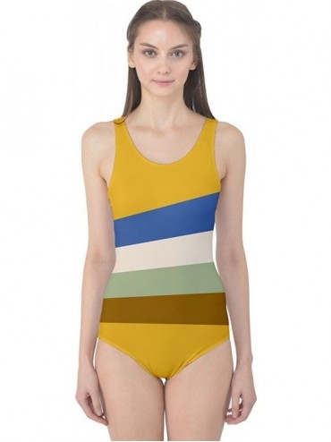 One-Pieces Womens Waves Chervon Athletic One Piece Swimsuit - Yellow Stripes - CL12HGU1HEL $35.27