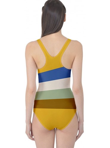 One-Pieces Womens Waves Chervon Athletic One Piece Swimsuit - Yellow Stripes - CL12HGU1HEL $35.27