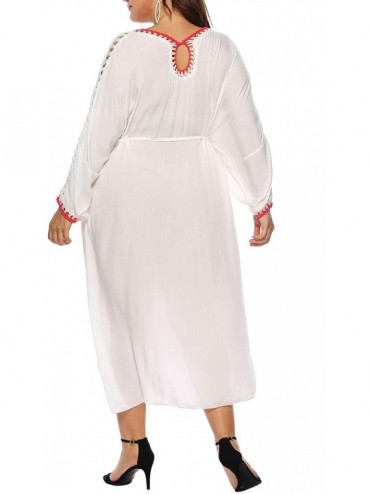 Cover-Ups Women's Bathing Suits Kaftans Swimsuit Bikini Cover Ups Swimwear Chiffon Beach Maxi Dress - F Plus-white - CZ18QNSW...