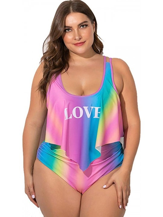 Sets Plus Size Swimwear High Waisted Swimsuit Two Piece Bikini Sets Bathing Suit Ruffled Cold Shoulder - Love - CC19632Y3UA $...
