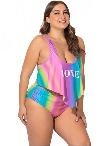 Sets Plus Size Swimwear High Waisted Swimsuit Two Piece Bikini Sets Bathing Suit Ruffled Cold Shoulder - Love - CC19632Y3UA $...
