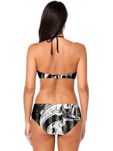 Sets Indian Ethnic Cannabis Weed Leaves U-Neck Swimsuits Halter Bikini Set - Color8 - CB199NE28HD $23.81