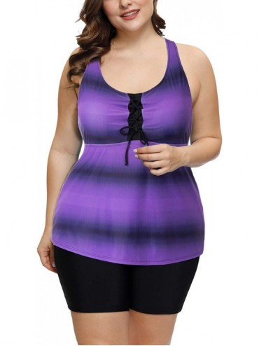 Tankinis Women Tankini Swimsuit Plus Size Gradient Color Swimwear with Boyshorts - Purple - CT198DK64KS $49.37