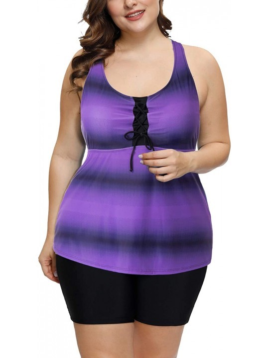 Tankinis Women Tankini Swimsuit Plus Size Gradient Color Swimwear with Boyshorts - Purple - CT198DK64KS $27.35
