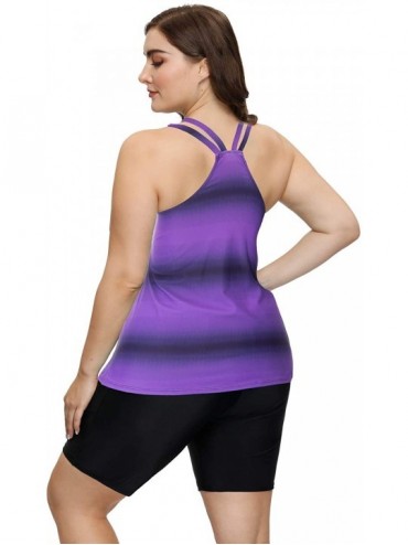 Tankinis Women Tankini Swimsuit Plus Size Gradient Color Swimwear with Boyshorts - Purple - CT198DK64KS $27.35