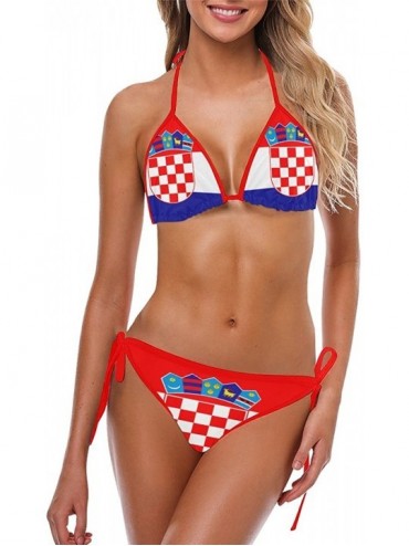 Sets Bikini Swimsuit Two Piece Swimsuit Flag of Spain Spanish Shoulder Beachwear Bathing Suit for Women - Croatia Flag - CR18...