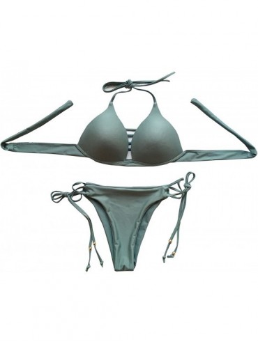 Sets Women's Sexy Push-up Strappy Padding Bikini Set Two Pieces Bathing Suit - Green - CK1833EQ493 $14.31