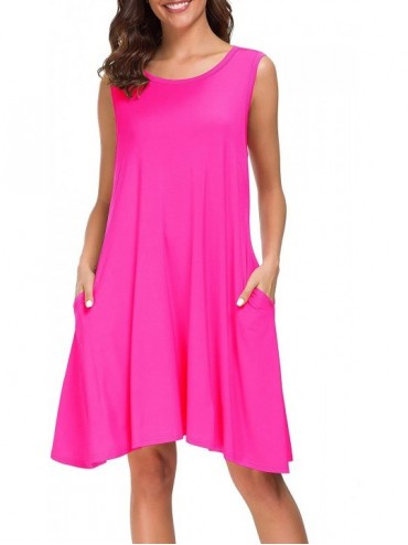 Cover-Ups Women Summer Sleeveless Casual T Shirt Dresses Loose Beach Cover Up Tank Dress - Coral - CY19E03OEAU $34.80