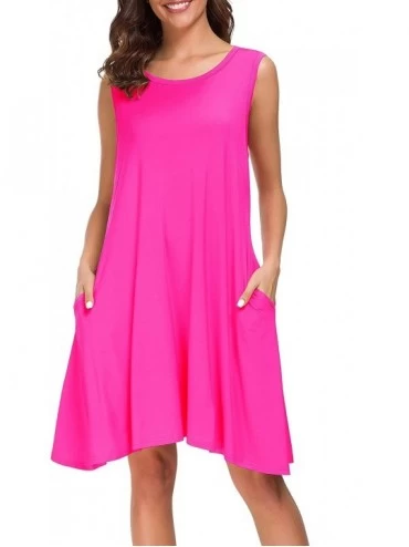 Cover-Ups Women Summer Sleeveless Casual T Shirt Dresses Loose Beach Cover Up Tank Dress - Coral - CY19E03OEAU $31.07