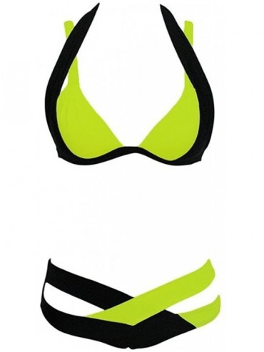 Racing Women's Fashion Push Up Halter Double Color Cross Bikini Set - Green+black - CM12EASIO5L $26.04