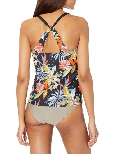 Tankinis Women's Shirred Swimsuit Tankini Top - Tropic Black - CP18Y2W4QHI $14.91