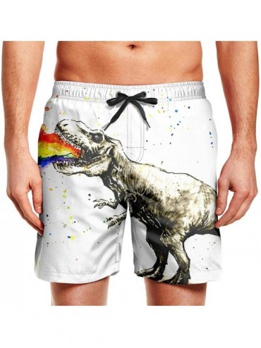 Board Shorts Mens Swim Trunks California Grizzly Quick Dry Printed Beach Shorts Casual - Colorful T Rex - CT18TKQ753W $31.91