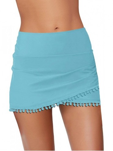Tankinis Women's High Waisted Tulip Hem Swim Skirt Bikini Tankini Swimsuit Bottom - Sky Blue - CO19G6DT0H8 $36.41