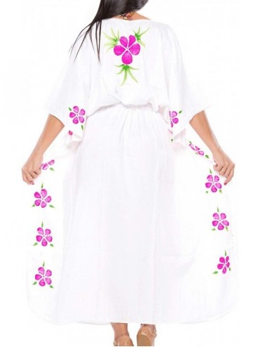 Cover-Ups Women's Maxi Caftan Boho Dress Sleep Wear Swim Cover Ups Embroidered - Ghost White_o616 - CY121U7ZCTH $19.42