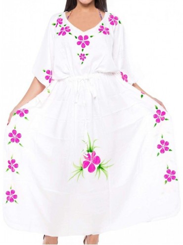 Cover-Ups Women's Maxi Caftan Boho Dress Sleep Wear Swim Cover Ups Embroidered - Ghost White_o616 - CY121U7ZCTH $19.42