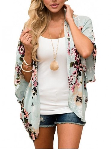 Cover-Ups 3/4 Sleeve Floral Beach Cover Ups Kimono Cardigans for Women - A-mint Green - CE18CKZUWG3 $30.55