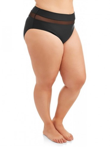 Bottoms Womens Plus-Size Mesh Insert High-Waist Swimsuit Bottom Size 2X Black - CV18XRQYWKU $16.21