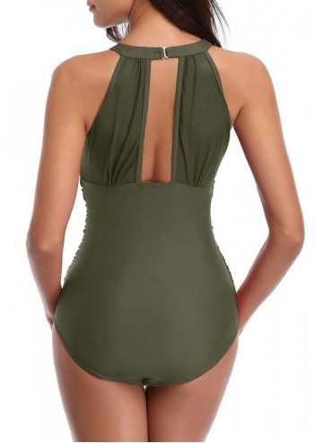 One-Pieces Women One Piece Swimsuit High Neck Mesh Tummy Control Bathing Suit - Amy Green - CT18SEMW0H4 $27.50