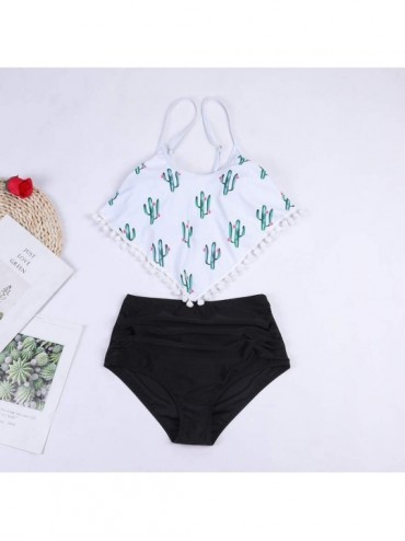 Tankinis High Waisted Bikini Swimsuits for Women Retro Ruffled Flounce Swimwear Two Piece Tankini Bathing Suits - Cactus - CC...