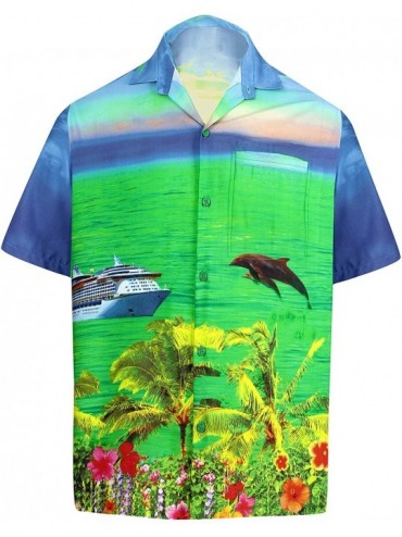 Cover-Ups Men's Designer Fashion Short Sleeve Hawaiian Shirt - Blue_w558 - CH12E5MS66F $32.62