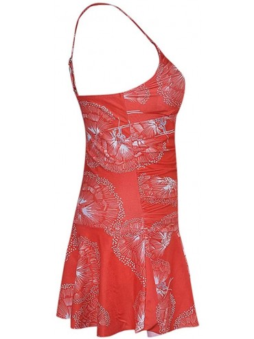 One-Pieces Women's Elegant One Piece Swimdress Tummy Control Swimsuit Long Torso Floral Skirted Plus Size Bathing Suit - Red ...