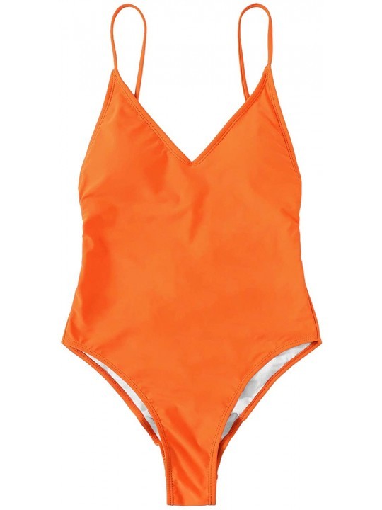 One-Pieces Women's Sexy Bathing Suits Solid Color Criss Cross Open Back One Piece Swimwear - Orange - CE18QZ7Q8N5 $10.13