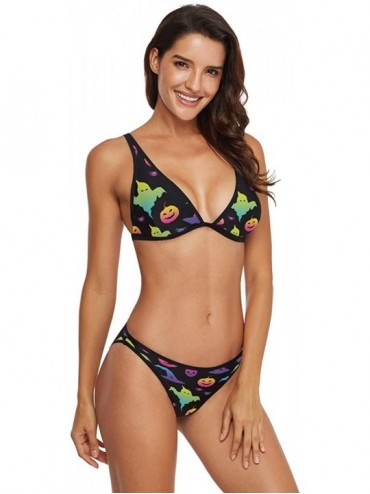 Sets Women's Rastafarian Colors Marijuana Bikini Swimsuit Triangle Two Piece Bikini Swimwear - Rainbow Happy Halloween - C618...