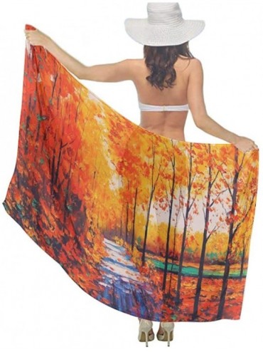 Cover-Ups Women's Swimwear Cover Ups- Summer Vacation Beach Sarong Soft Shawl Wrap - Beautiful Maple Painting - C919C40HHX0 $...