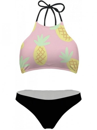 Sets 2Piece Swimsuit Women High Neck Cover-up Swimwear with Briefs Ladies Plus Size Beach Bikini Set - Pineapple Pink - C5195...