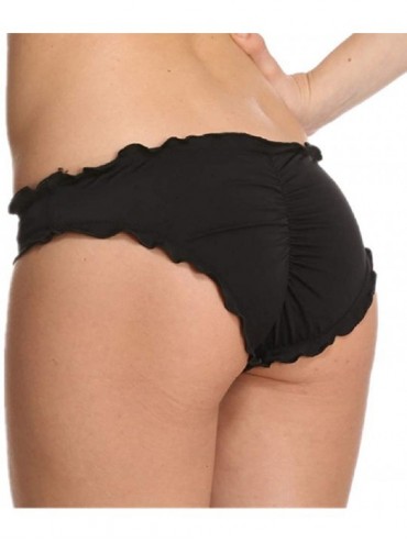 Tankinis Sexy Women's Ruffle Wavy Brazilian Bikini Bottom Hipster Swimsuit - Black - C512DM90K25 $15.93