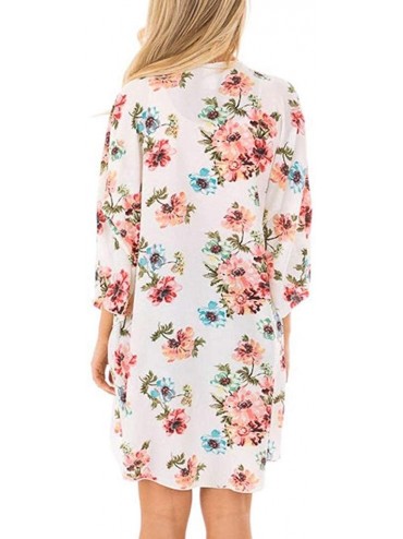 Cover-Ups Floral Print Chiffon Beach Kimono Cardigan Women Blouse Shawl Loose Top Outwear - White - CA18W7IDS5T $17.78