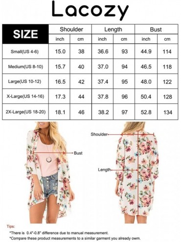 Cover-Ups Women's Floral Print Kimono Cover Up Sheer Chiffon Blouse Long Cardigan - 05-navy Blue - CX18UXM5XCU $16.55