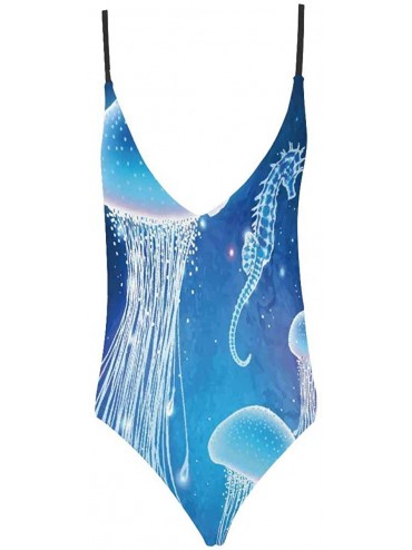 One-Pieces Sea Turtle Dolphin Sea Life V-Neck Women Lacing Backless One-Piece Swimsuit Bathing Suit XS-3XL - Design 9 - C218S...