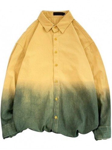 Rash Guards Men's Fashion Gradual Leisure Long Sleeve Shirts Fashion Shirts Blouse - Yellow - CR18XHZYGND $23.95